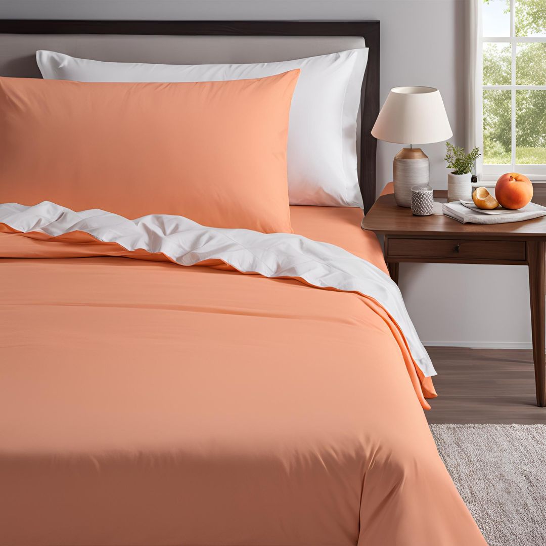 Dual Color orange and white bed sheet set made in usa 