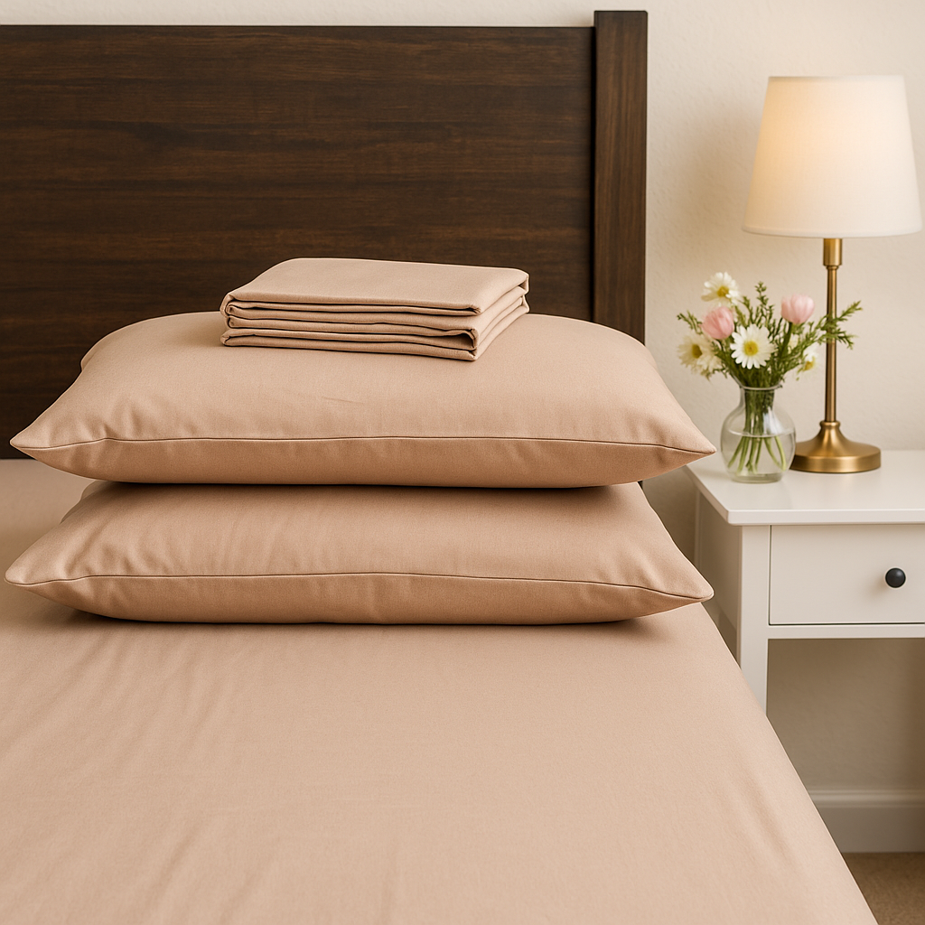 Brown hypoallergenic cotton bedsheet, ideal for neutral home decor