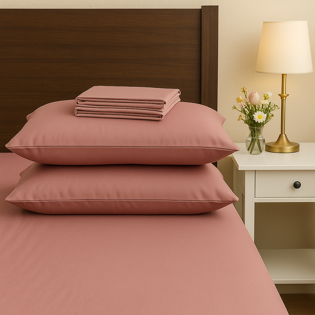 Old rose minimalist bedsheet made of 100% cotton, breathable and soft