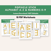 Popsicle Stick Alphabet Activity Cards A–Z & Numbers 0–9, Letter & Number