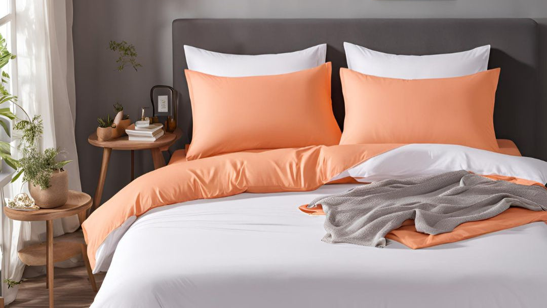 dual tone orange and white cotton pillowcase made in USA, soft, breathable, designed for comfort, loved by families